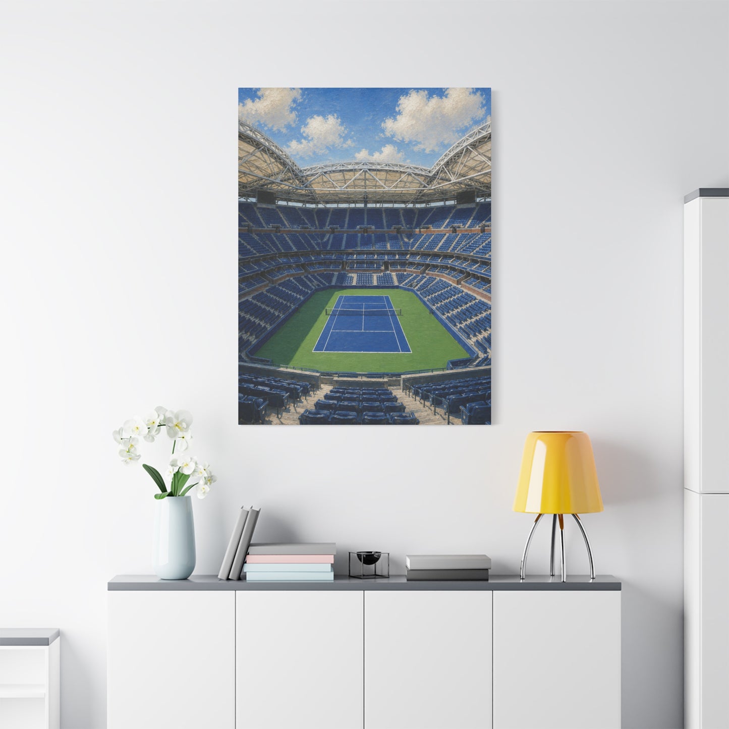 New York Tennis Canvas Wall Art, Blue Court Stadium Painting, NYC Sports Decor, Tennis Lover Gift— Stretched Matte 1.25"