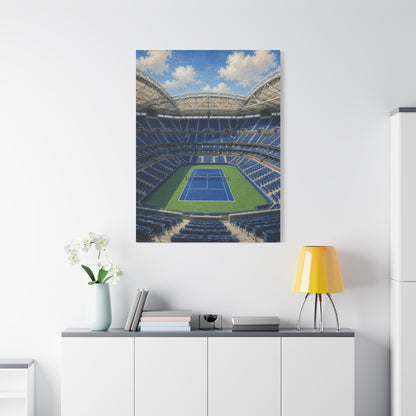 New York Tennis Canvas Wall Art, Blue Court Stadium Painting, NYC Sports Decor, Tennis Lover Gift— Stretched Matte 1.25"