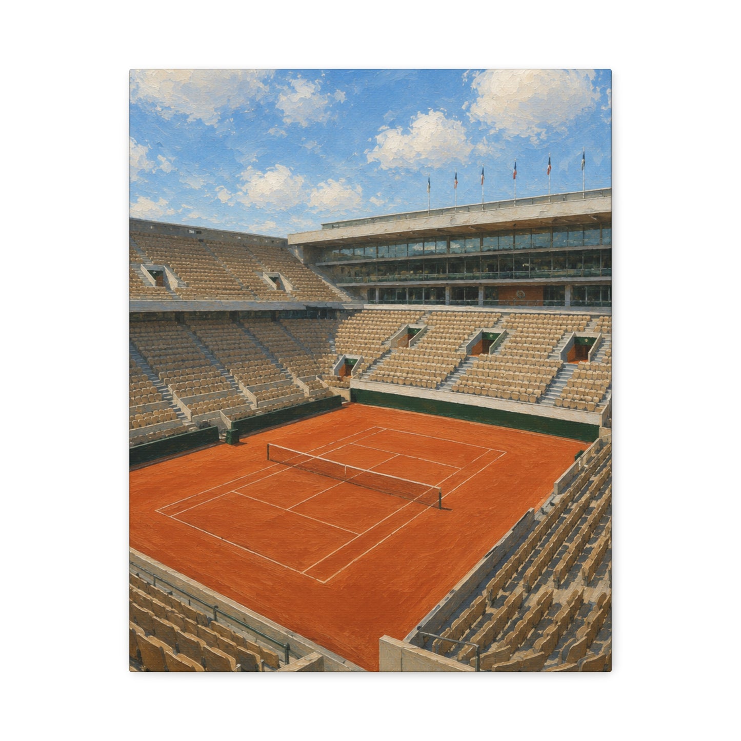 Paris Clay Court Canvas Wall Art, French Tennis Stadium Painting, European Sports Decor, Tennis Lover Gift— Stretched Matte 1.25"