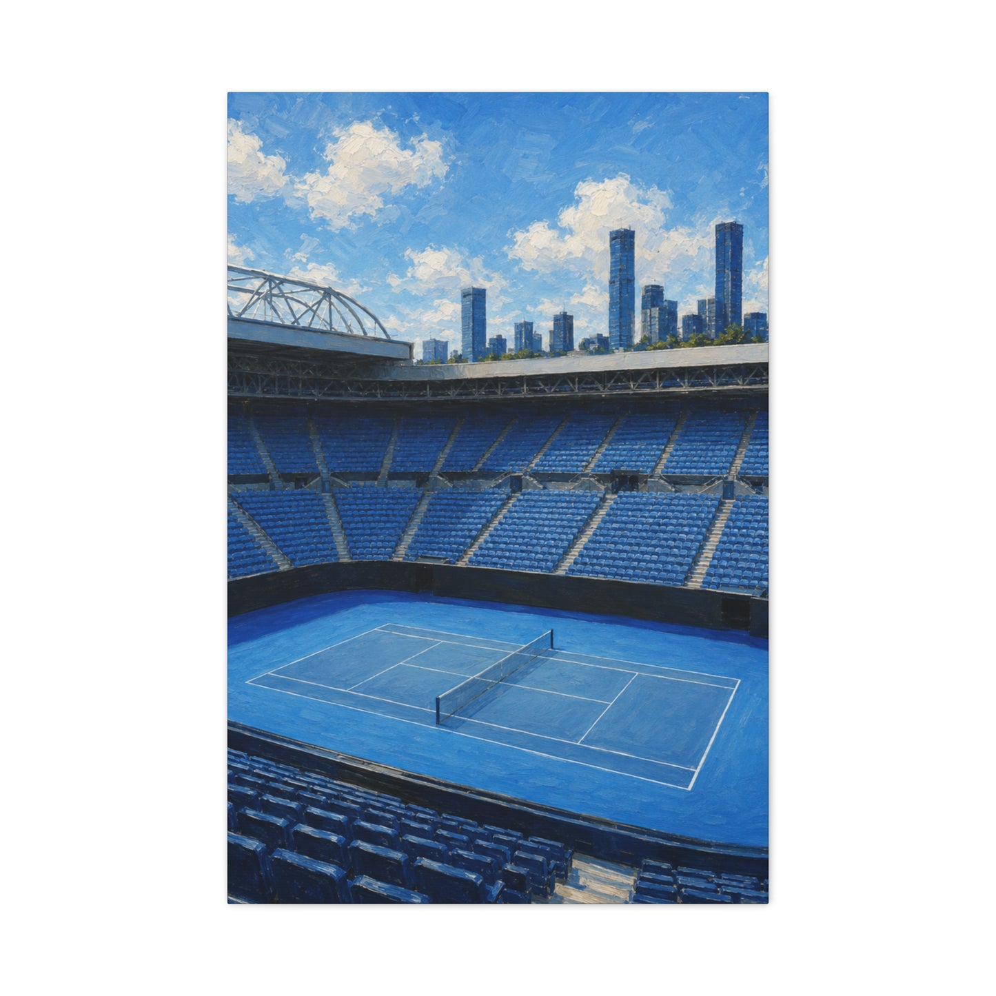 Melbourne Tennis Canvas Wall Art, Blue Court Stadium Painting, Australian Summer Tennis Decor