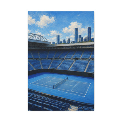 Melbourne Tennis Canvas Wall Art, Blue Court Stadium Painting, Australian Summer Tennis Decor