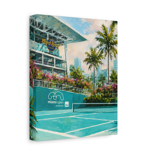 Miami Tennis Canvas Wall Art, Aqua Court Stadium Painting, Tropical Sports Decor, Tennis Lover Gift— Stretched Matte 1.25"
