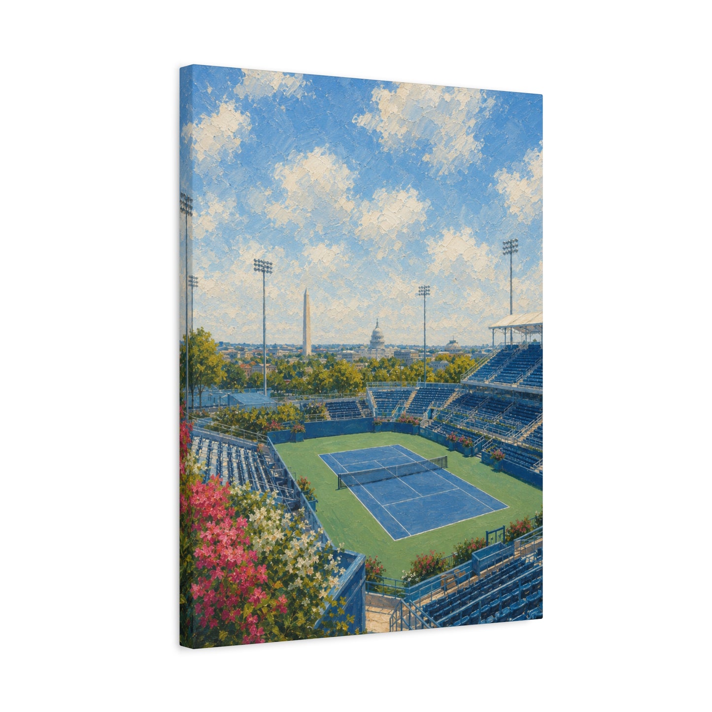 Washington DC Tennis Canvas Wall Art, Blue Court Stadium Painting, Capitol City Sports Decor, Tennis Lover Gift— Stretched Matte 1.25"
