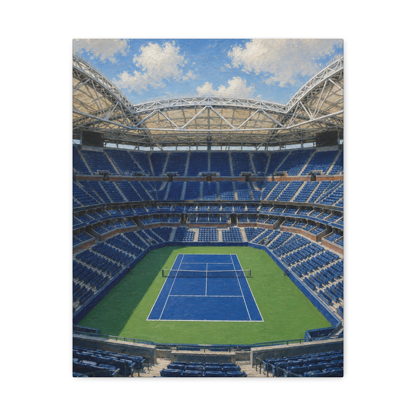 New York Tennis Canvas Wall Art, Blue Court Stadium Painting, NYC Sports Decor, Tennis Lover Gift— Stretched Matte 1.25"