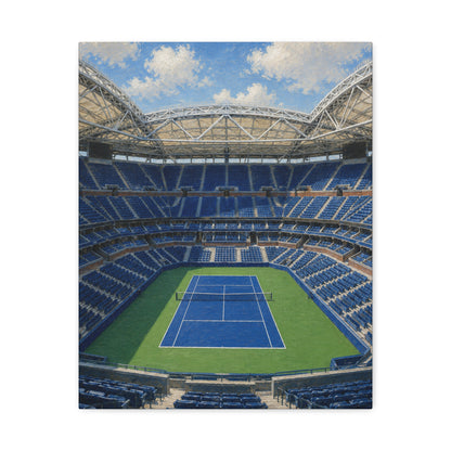 New York Tennis Canvas Wall Art, Blue Court Stadium Painting, NYC Sports Decor, Tennis Lover Gift— Stretched Matte 1.25"