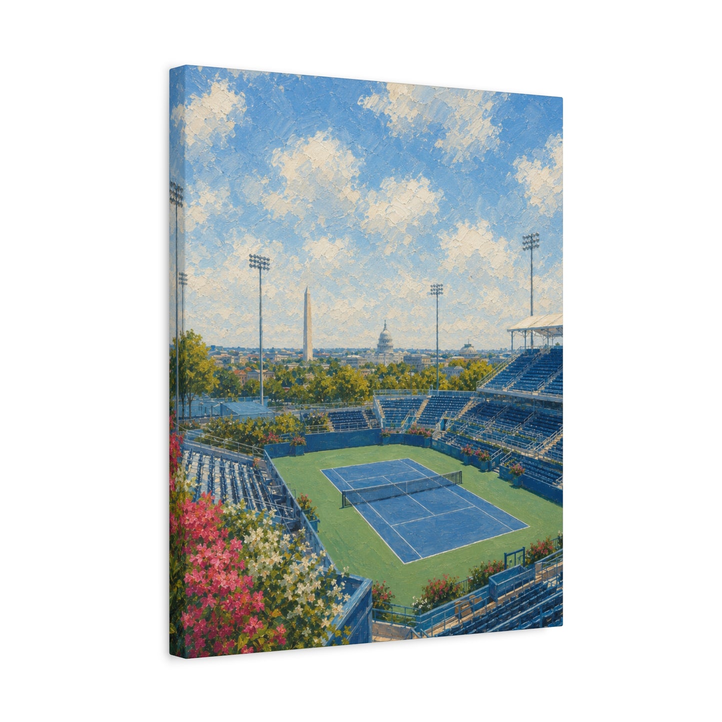 Washington DC Tennis Canvas Wall Art, Blue Court Stadium Painting, Capitol City Sports Decor, Tennis Lover Gift— Stretched Matte 1.25"
