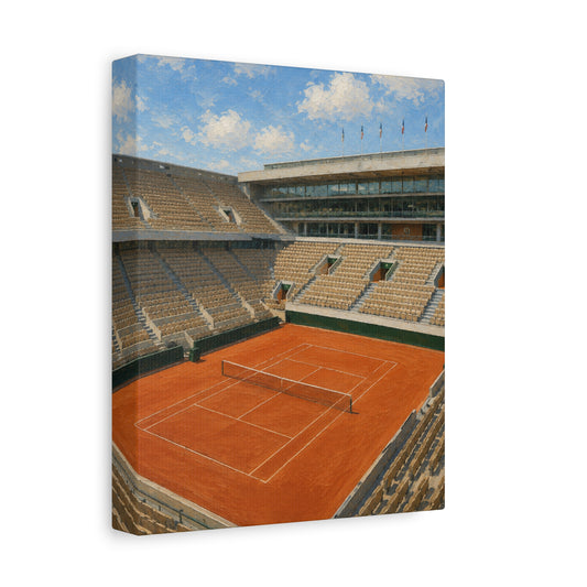 Paris Clay Court Canvas Wall Art, French Tennis Stadium Painting, European Sports Decor, Tennis Lover Gift— Stretched Matte 1.25"