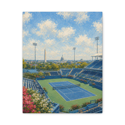 Washington DC Tennis Canvas Wall Art, Blue Court Stadium Painting, Capitol City Sports Decor, Tennis Lover Gift— Stretched Matte 1.25"