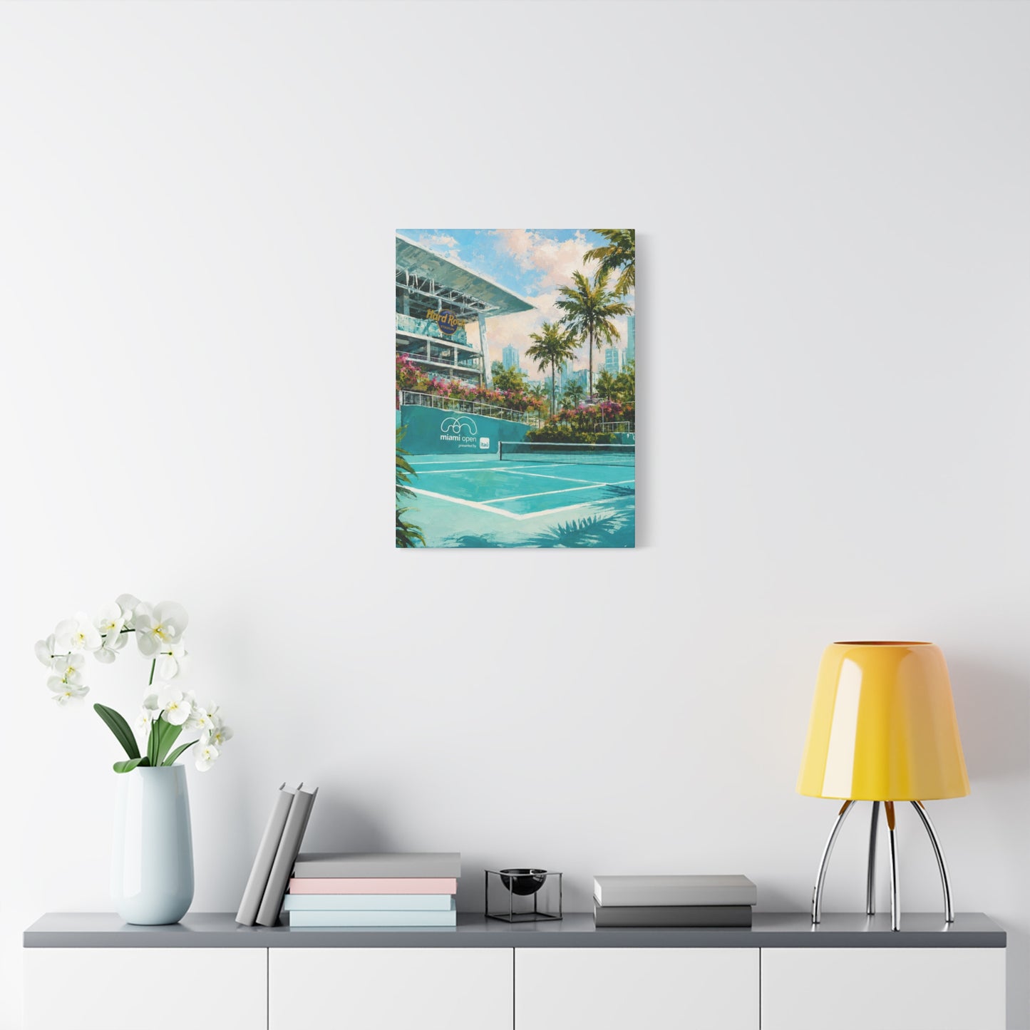 Miami Tennis Canvas Wall Art, Aqua Court Stadium Painting, Tropical Sports Decor, Tennis Lover Gift— Stretched Matte 1.25"