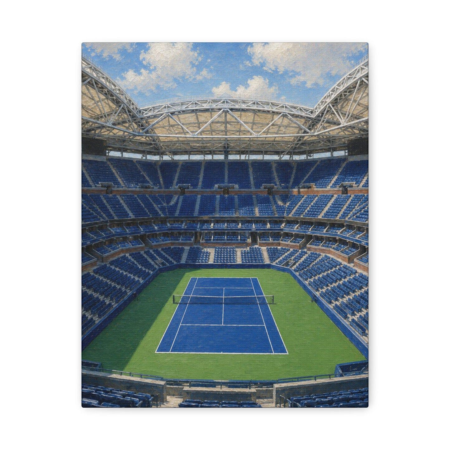New York Tennis Canvas Wall Art, Blue Court Stadium Painting, NYC Sports Decor, Tennis Lover Gift— Stretched Matte 1.25"