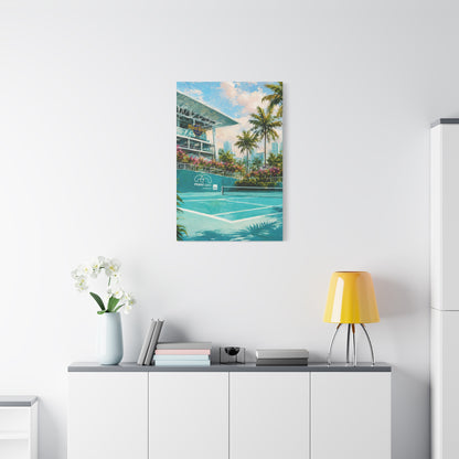Miami Tennis Canvas Wall Art, Aqua Court Stadium Painting, Tropical Sports Decor, Tennis Lover Gift— Stretched Matte 1.25"