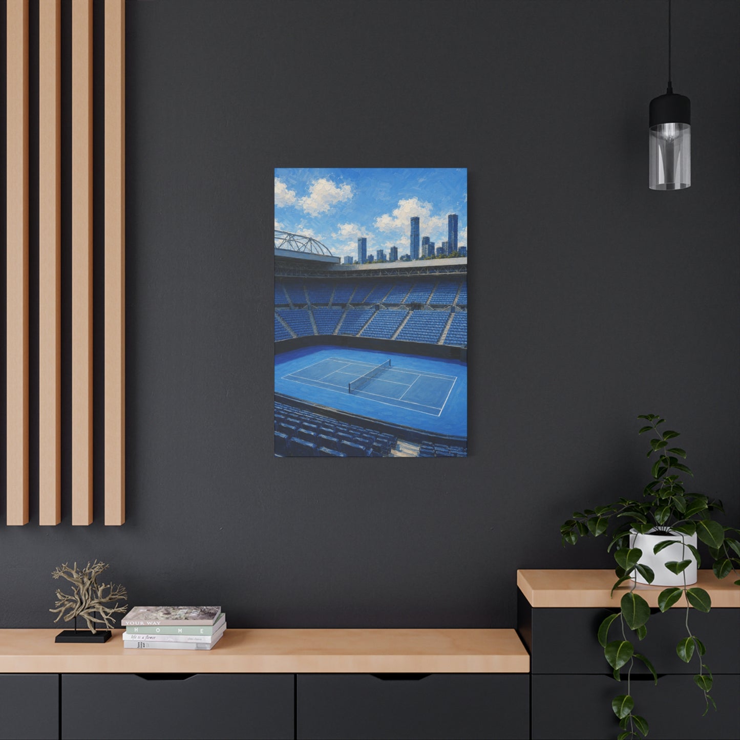 Melbourne Tennis Canvas Wall Art, Blue Court Stadium Painting, Australian Summer Tennis Decor