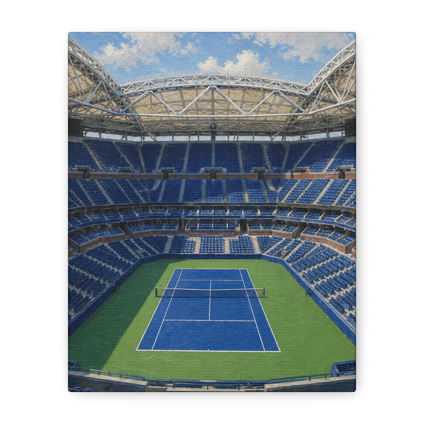 New York Tennis Canvas Wall Art, Blue Court Stadium Painting, NYC Sports Decor, Tennis Lover Gift— Stretched Matte 1.25"
