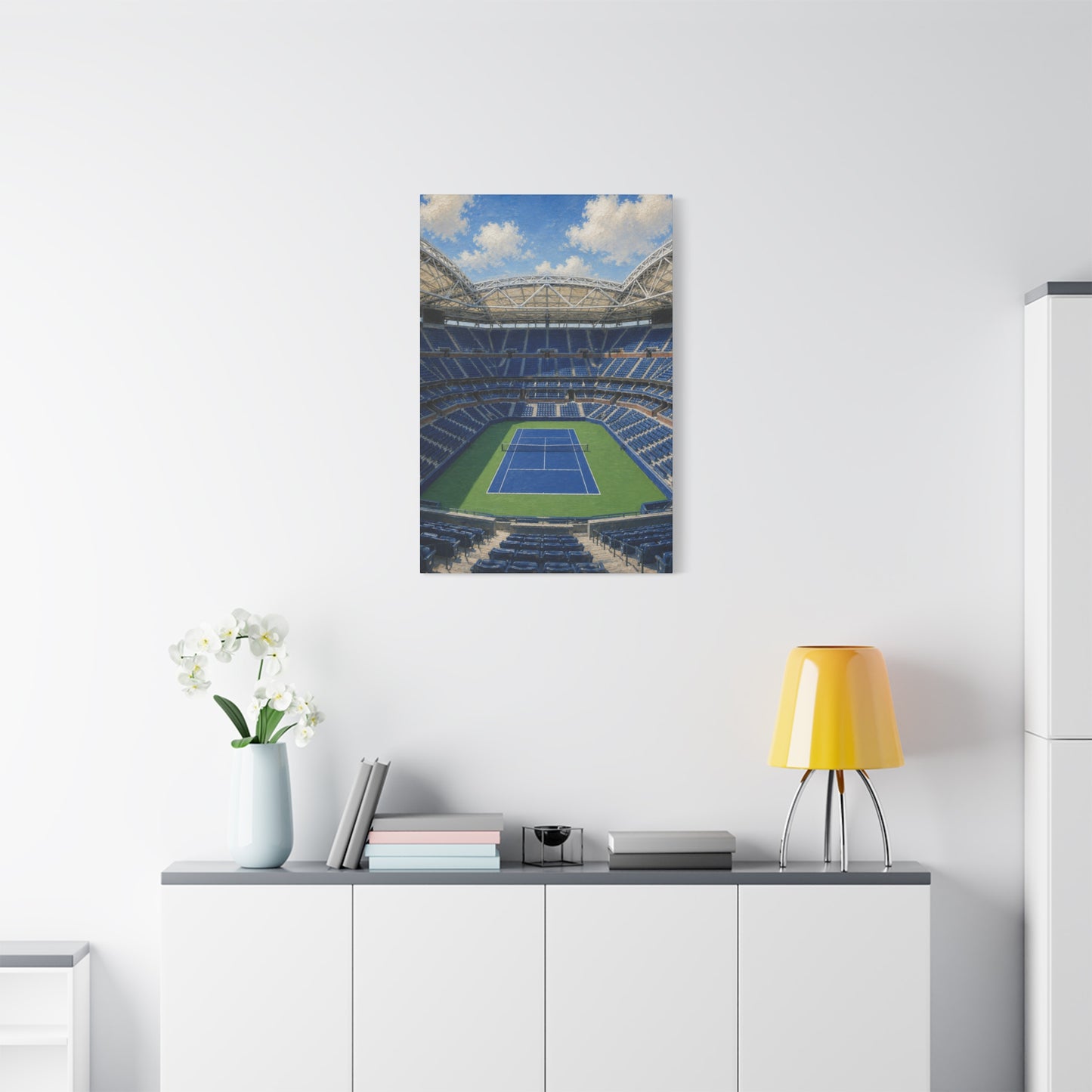 New York Tennis Canvas Wall Art, Blue Court Stadium Painting, NYC Sports Decor, Tennis Lover Gift— Stretched Matte 1.25"