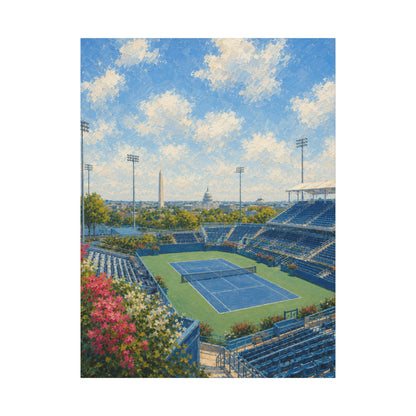 Washington DC Tennis Canvas Wall Art, Blue Court Stadium Painting, Capitol City Sports Decor, Tennis Lover Gift— Stretched Matte 1.25"