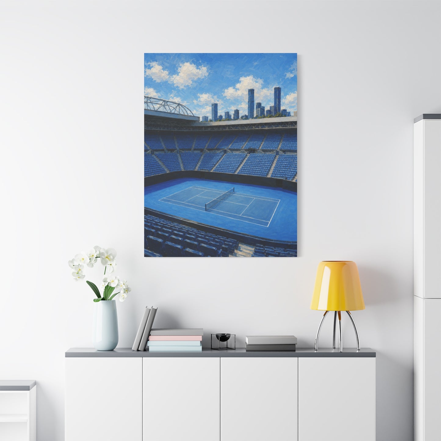 Melbourne Tennis Canvas Wall Art, Blue Court Stadium Painting, Australian Summer Tennis Decor