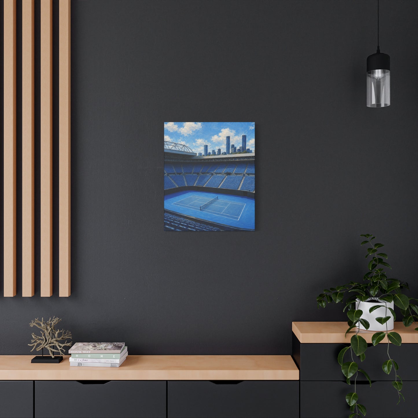 Melbourne Tennis Canvas Wall Art, Blue Court Stadium Painting, Australian Summer Tennis Decor