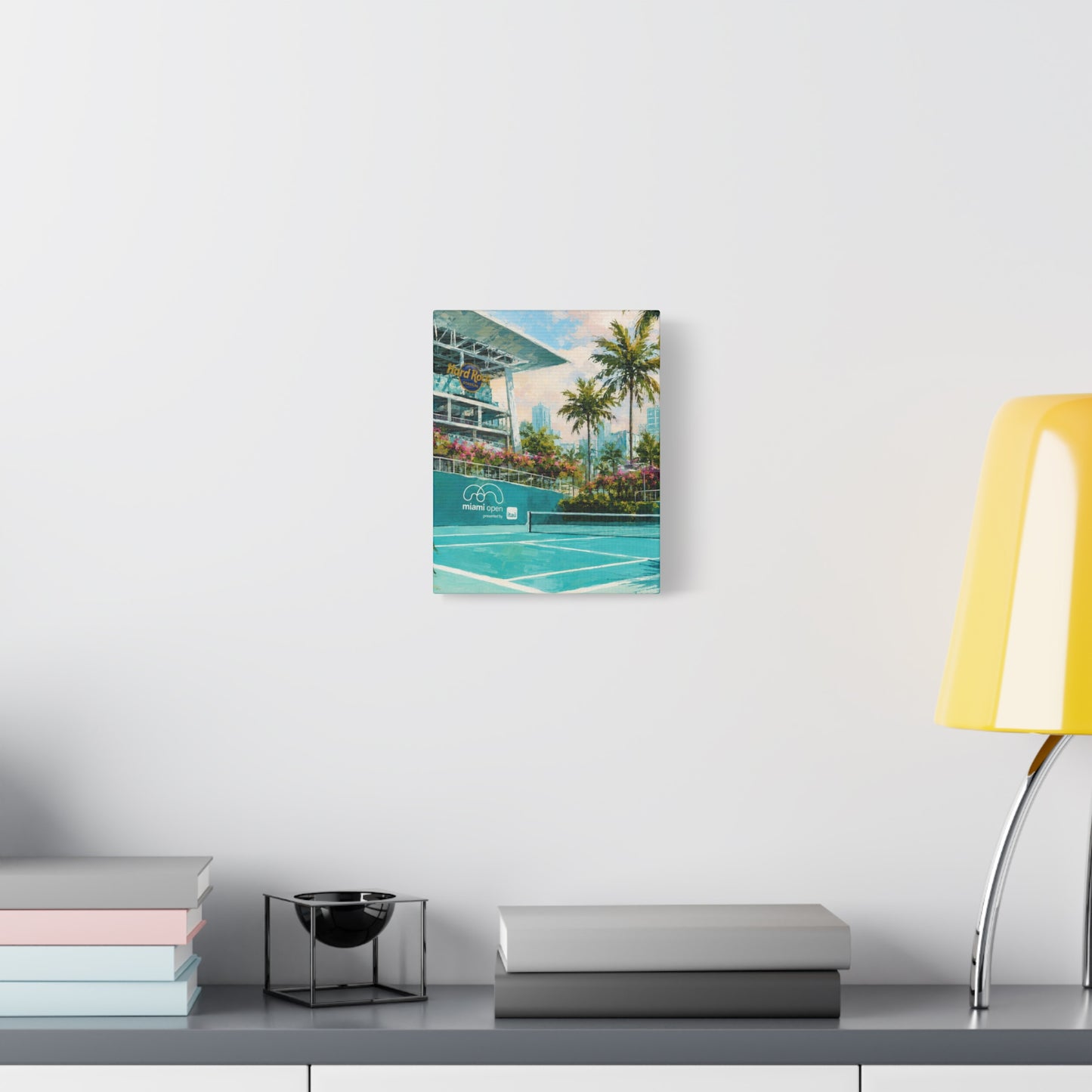 Miami Tennis Canvas Wall Art, Aqua Court Stadium Painting, Tropical Sports Decor, Tennis Lover Gift— Stretched Matte 1.25"
