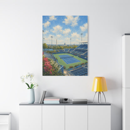 Washington DC Tennis Canvas Wall Art, Blue Court Stadium Painting, Capitol City Sports Decor, Tennis Lover Gift— Stretched Matte 1.25"