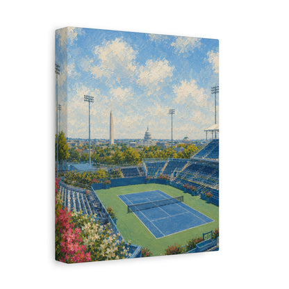 Washington DC Tennis Canvas Wall Art, Blue Court Stadium Painting, Capitol City Sports Decor, Tennis Lover Gift— Stretched Matte 1.25"