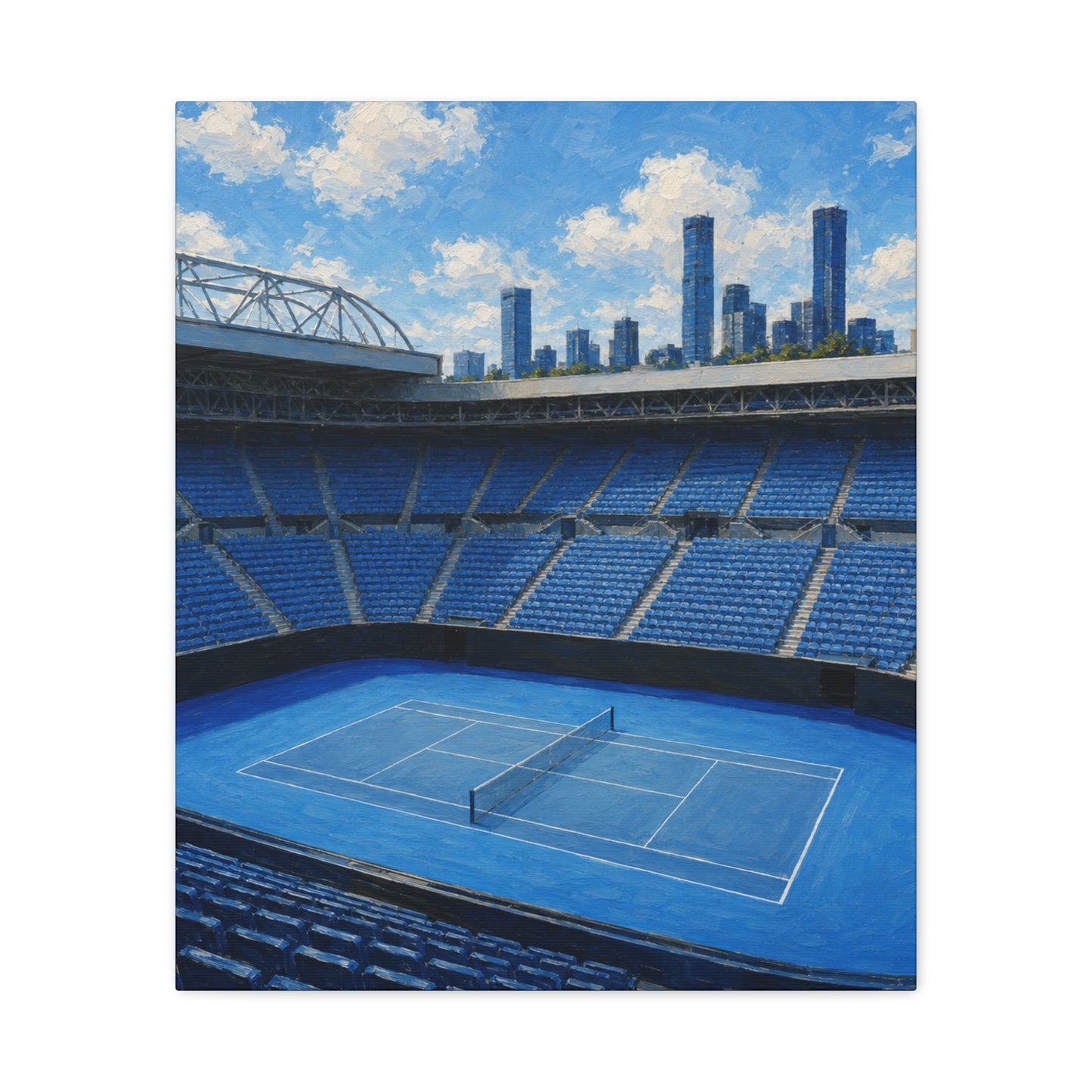 Melbourne Tennis Canvas Wall Art, Blue Court Stadium Painting, Australian Summer Tennis Decor