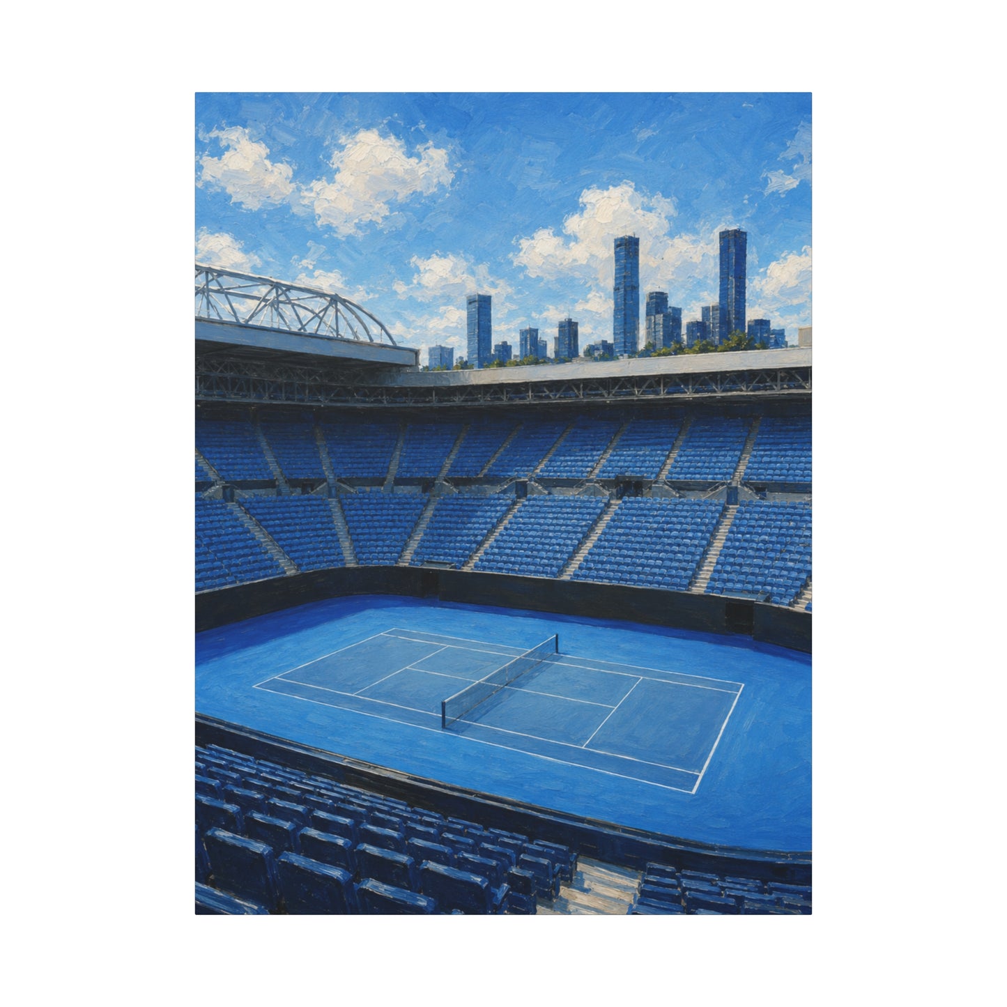 Melbourne Tennis Canvas Wall Art, Blue Court Stadium Painting, Australian Summer Tennis Decor