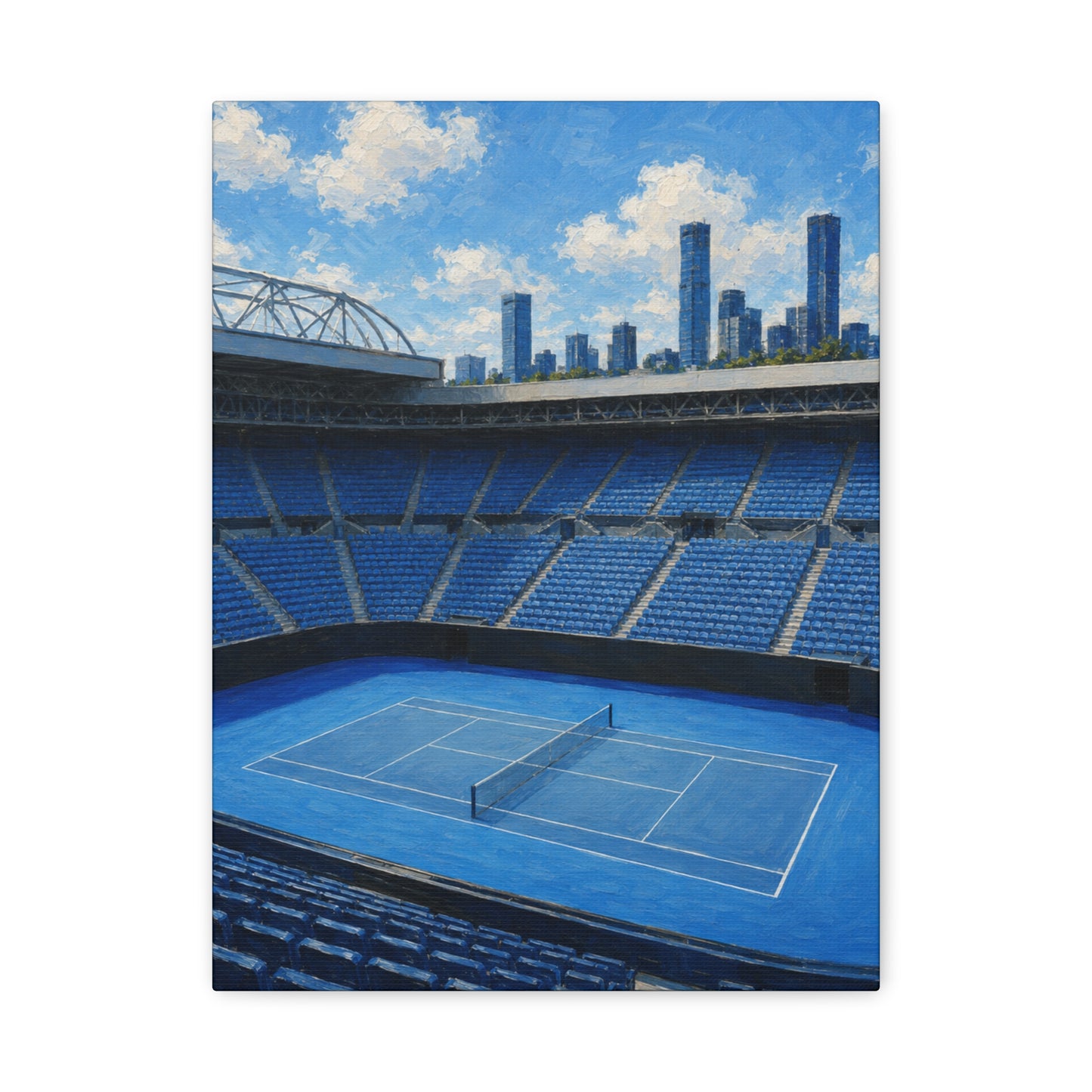Melbourne Tennis Canvas Wall Art, Blue Court Stadium Painting, Australian Summer Tennis Decor