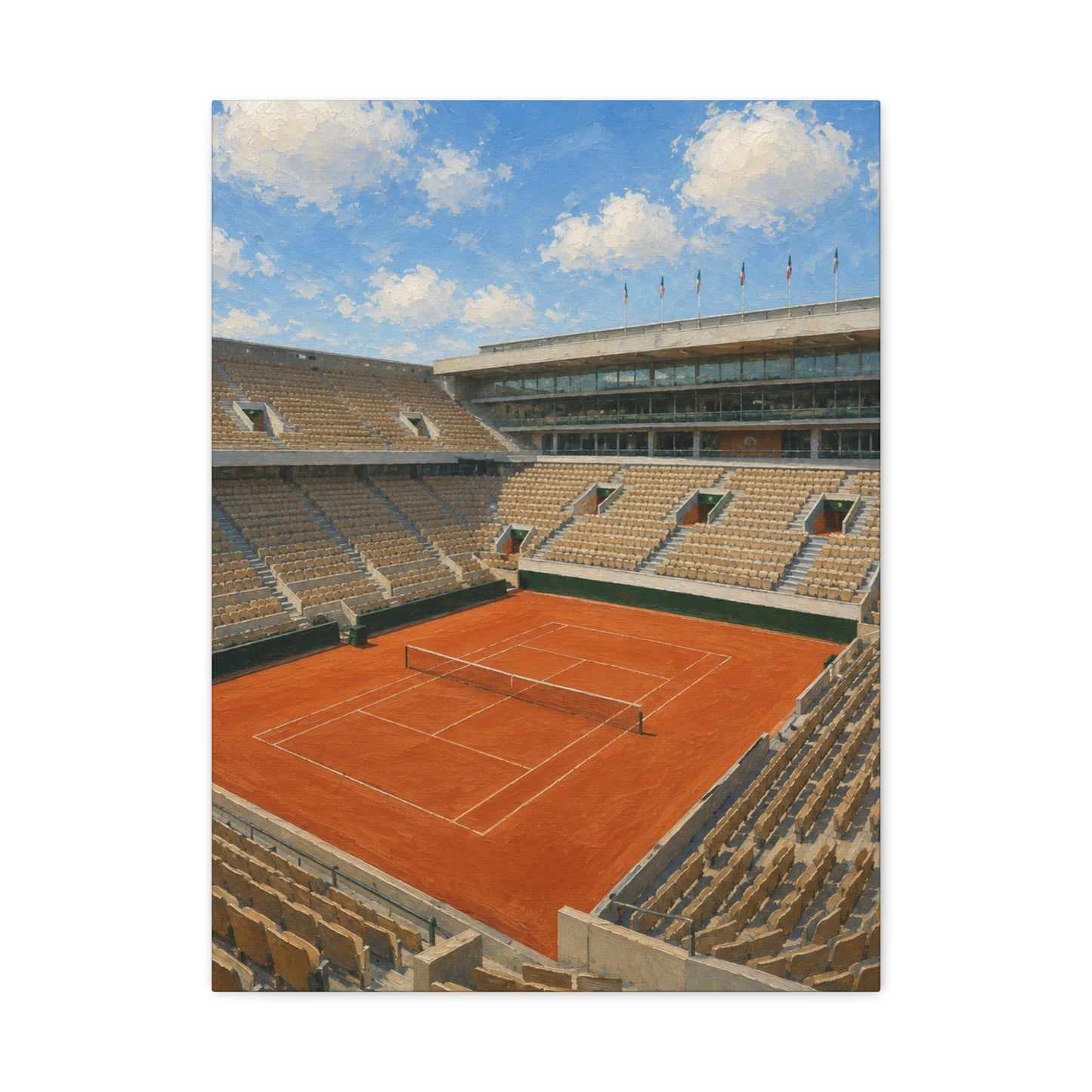 Paris Clay Court Canvas Wall Art, French Tennis Stadium Painting, European Sports Decor, Tennis Lover Gift— Stretched Matte 1.25"
