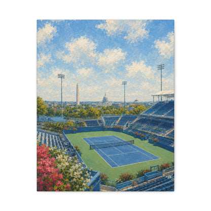 Washington DC Tennis Canvas Wall Art, Blue Court Stadium Painting, Capitol City Sports Decor, Tennis Lover Gift— Stretched Matte 1.25"