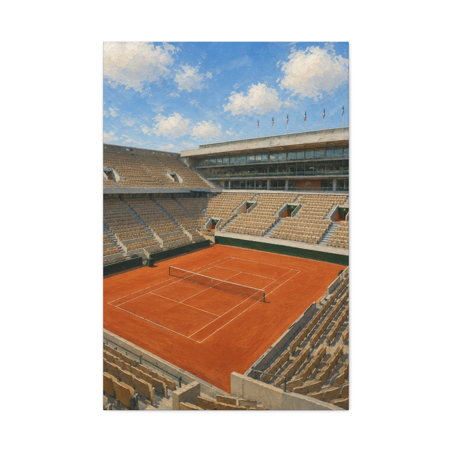 Paris Clay Court Canvas Wall Art, French Tennis Stadium Painting, European Sports Decor, Tennis Lover Gift— Stretched Matte 1.25"