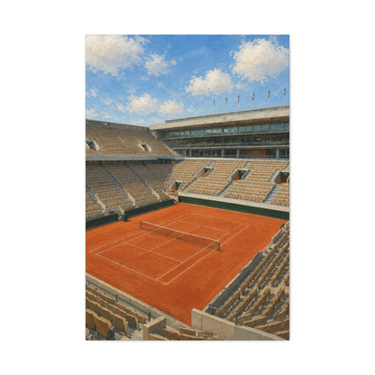 Paris Clay Court Canvas Wall Art, French Tennis Stadium Painting, European Sports Decor, Tennis Lover Gift— Stretched Matte 1.25"