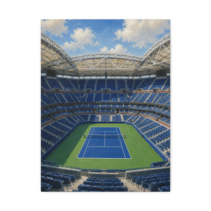 New York Tennis Canvas Wall Art, Blue Court Stadium Painting, NYC Sports Decor, Tennis Lover Gift— Stretched Matte 1.25"