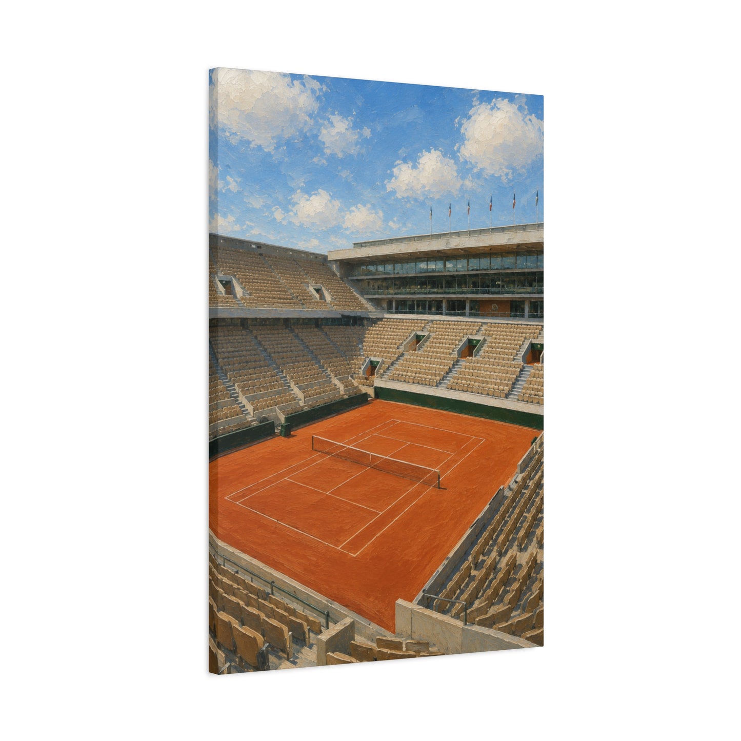 Paris Clay Court Canvas Wall Art, French Tennis Stadium Painting, European Sports Decor, Tennis Lover Gift— Stretched Matte 1.25"