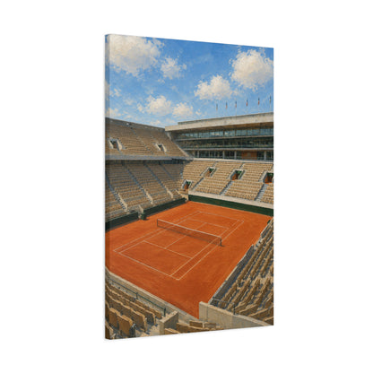 Paris Clay Court Canvas Wall Art, French Tennis Stadium Painting, European Sports Decor, Tennis Lover Gift— Stretched Matte 1.25"
