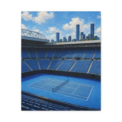 Melbourne Tennis Canvas Wall Art, Blue Court Stadium Painting, Australian Summer Tennis Decor