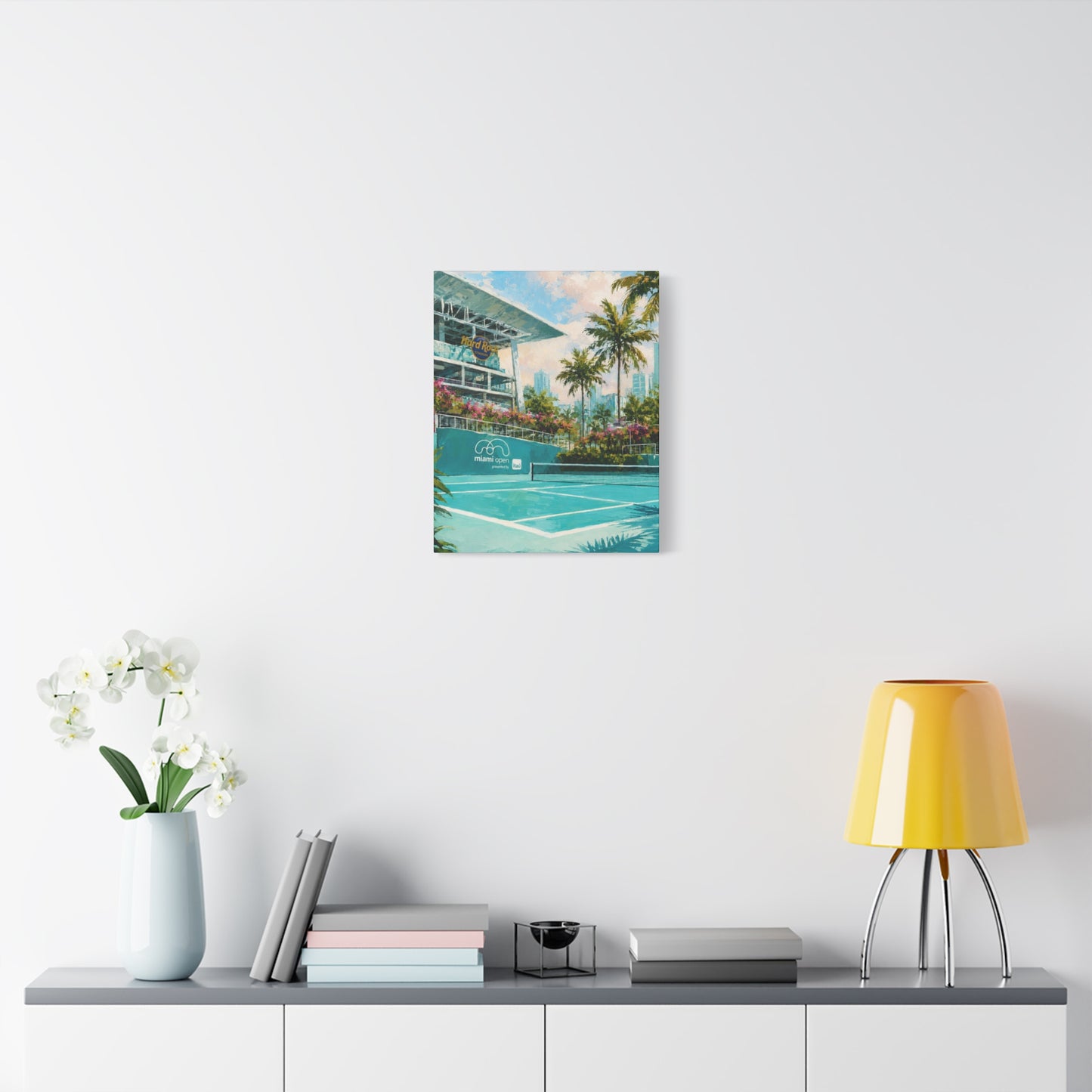 Miami Tennis Canvas Wall Art, Aqua Court Stadium Painting, Tropical Sports Decor, Tennis Lover Gift— Stretched Matte 1.25"