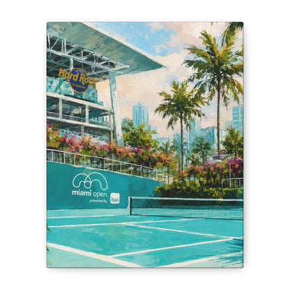 Miami Tennis Canvas Wall Art, Aqua Court Stadium Painting, Tropical Sports Decor, Tennis Lover Gift— Stretched Matte 1.25"