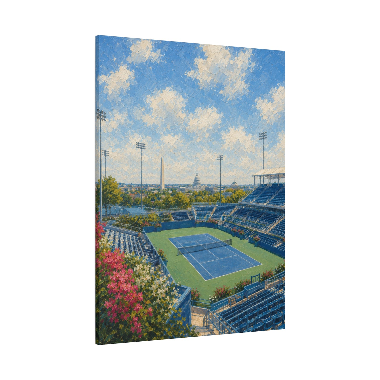 Washington DC Tennis Canvas Wall Art, Blue Court Stadium Painting, Capitol City Sports Decor, Tennis Lover Gift— Stretched Matte 1.25"