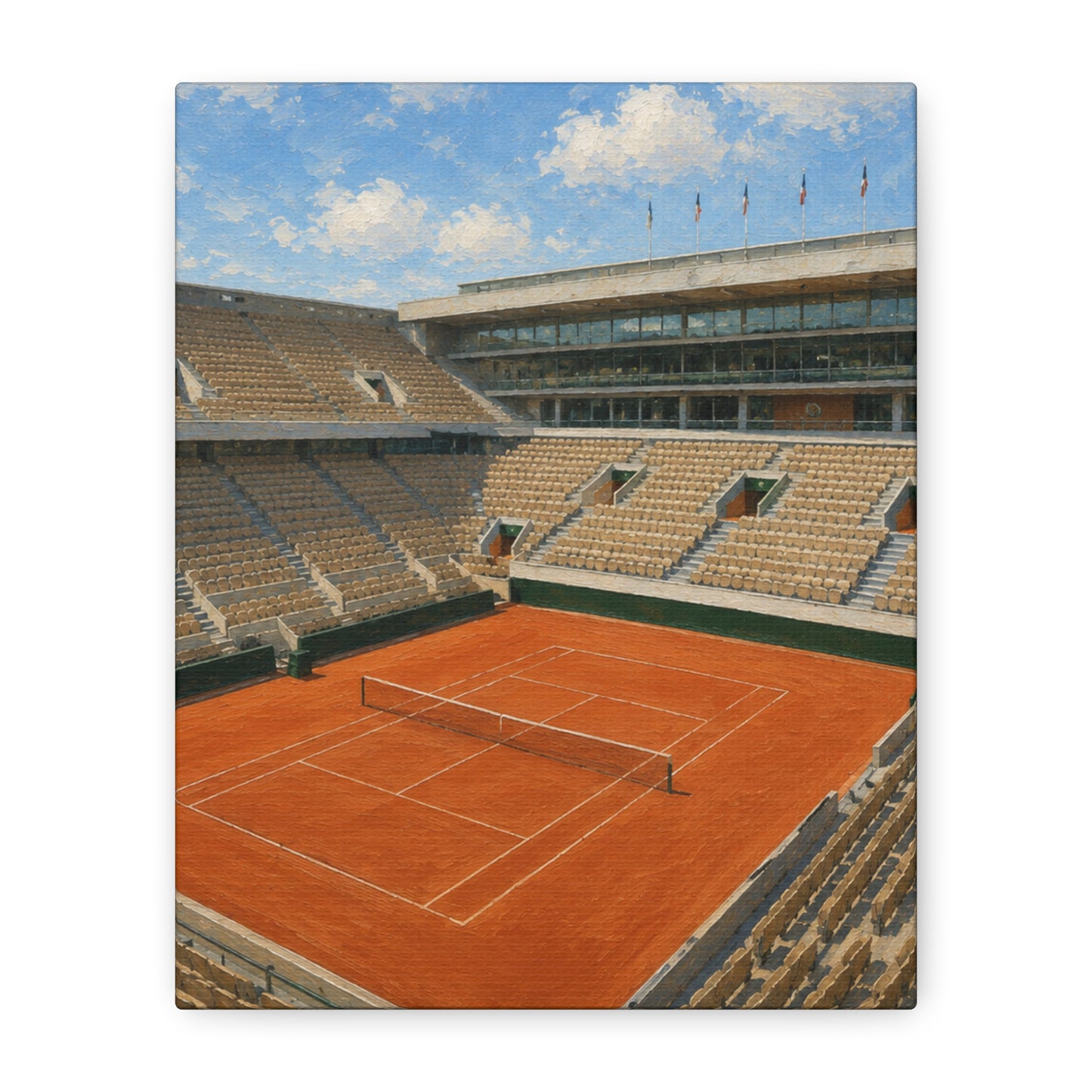 Paris Clay Court Canvas Wall Art, French Tennis Stadium Painting, European Sports Decor, Tennis Lover Gift— Stretched Matte 1.25"