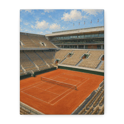 Paris Clay Court Canvas Wall Art, French Tennis Stadium Painting, European Sports Decor, Tennis Lover Gift— Stretched Matte 1.25"