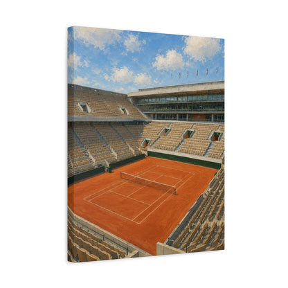 Paris Clay Court Canvas Wall Art, French Tennis Stadium Painting, European Sports Decor, Tennis Lover Gift— Stretched Matte 1.25"