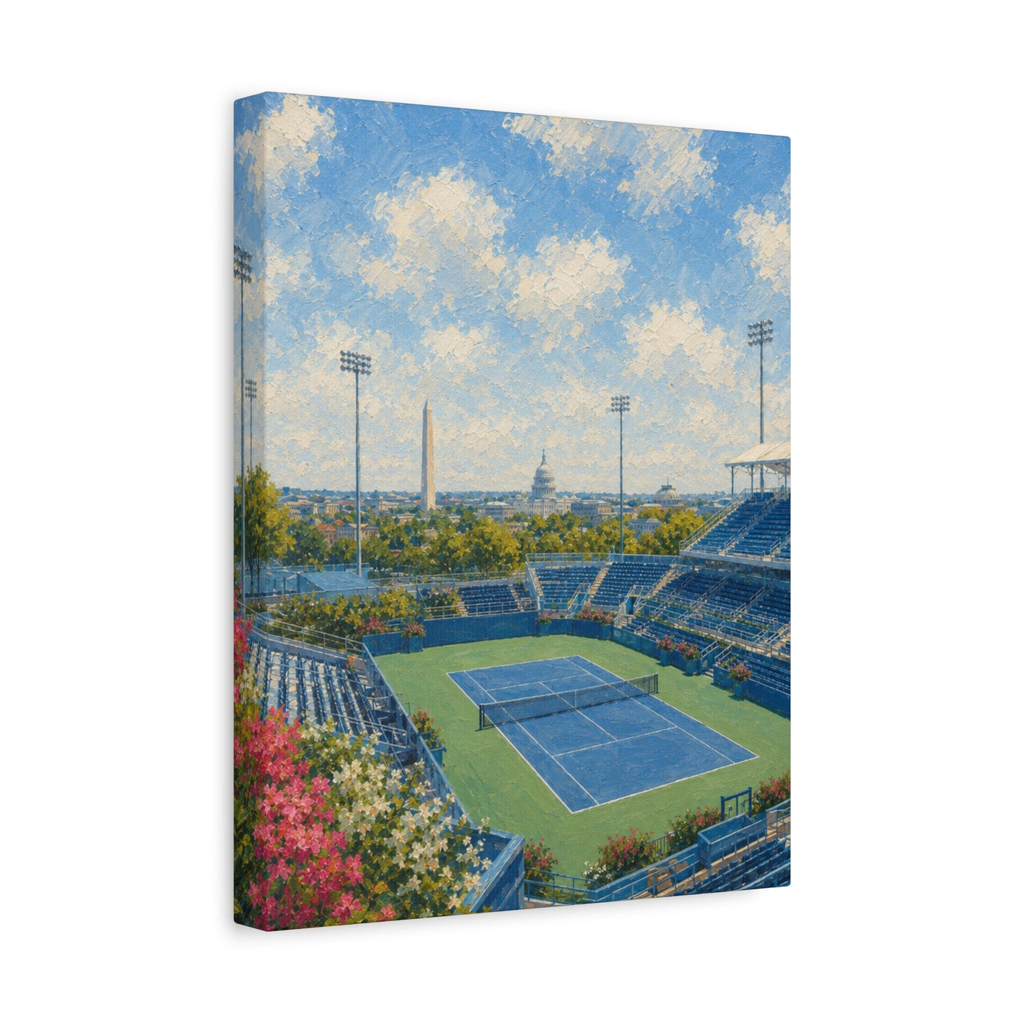 Washington DC Tennis Canvas Wall Art, Blue Court Stadium Painting, Capitol City Sports Decor, Tennis Lover Gift— Stretched Matte 1.25"