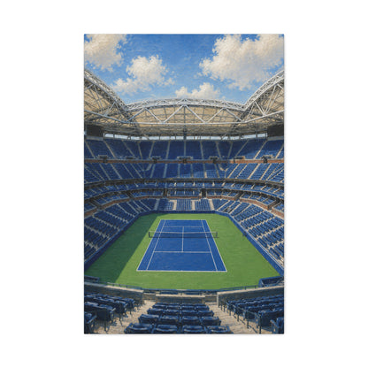 New York Tennis Canvas Wall Art, Blue Court Stadium Painting, NYC Sports Decor, Tennis Lover Gift— Stretched Matte 1.25"
