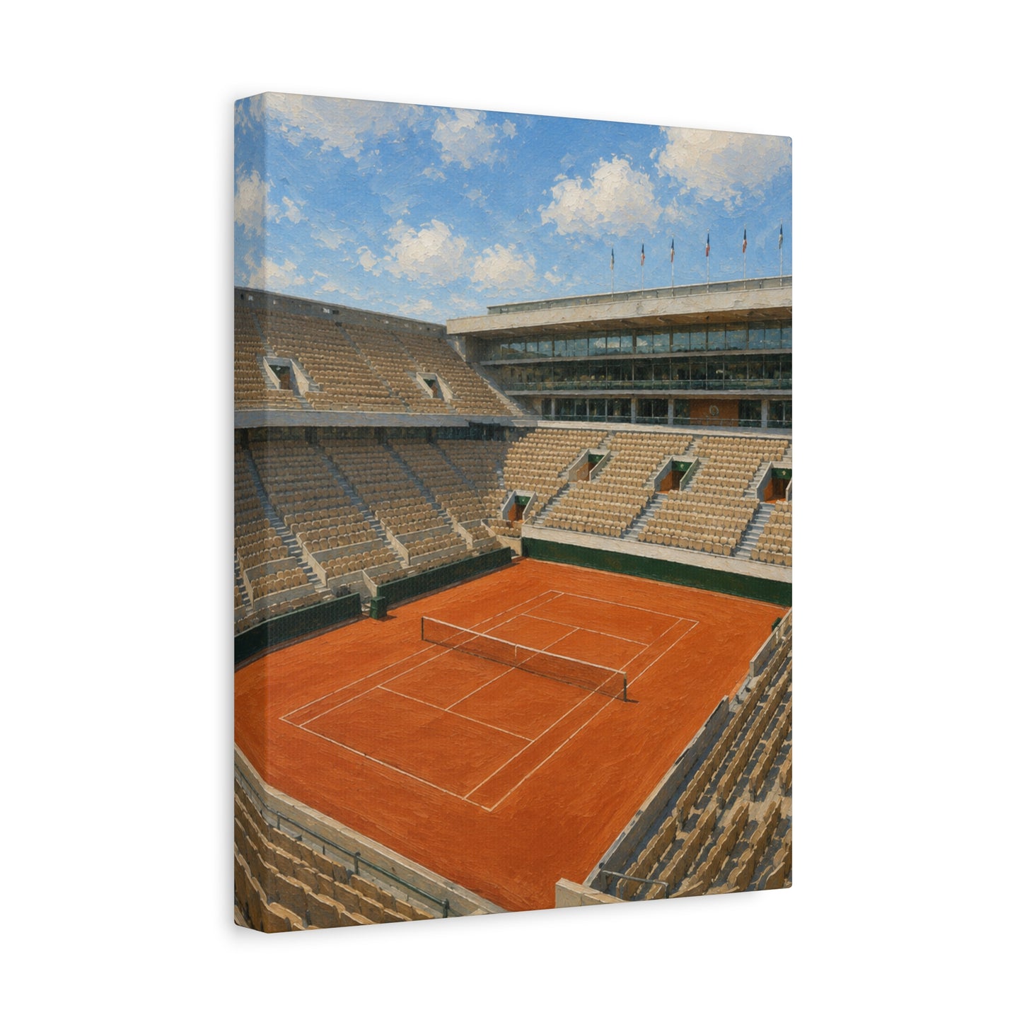 Paris Clay Court Canvas Wall Art, French Tennis Stadium Painting, European Sports Decor, Tennis Lover Gift— Stretched Matte 1.25"