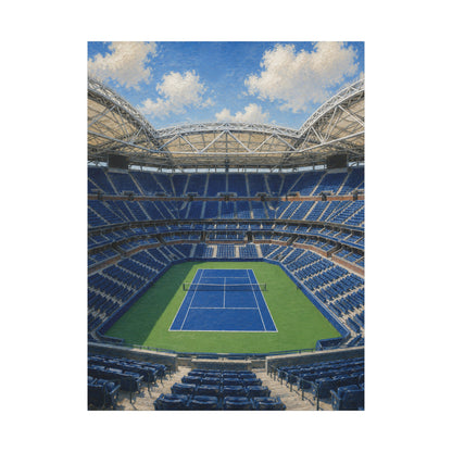 New York Tennis Canvas Wall Art, Blue Court Stadium Painting, NYC Sports Decor, Tennis Lover Gift— Stretched Matte 1.25"