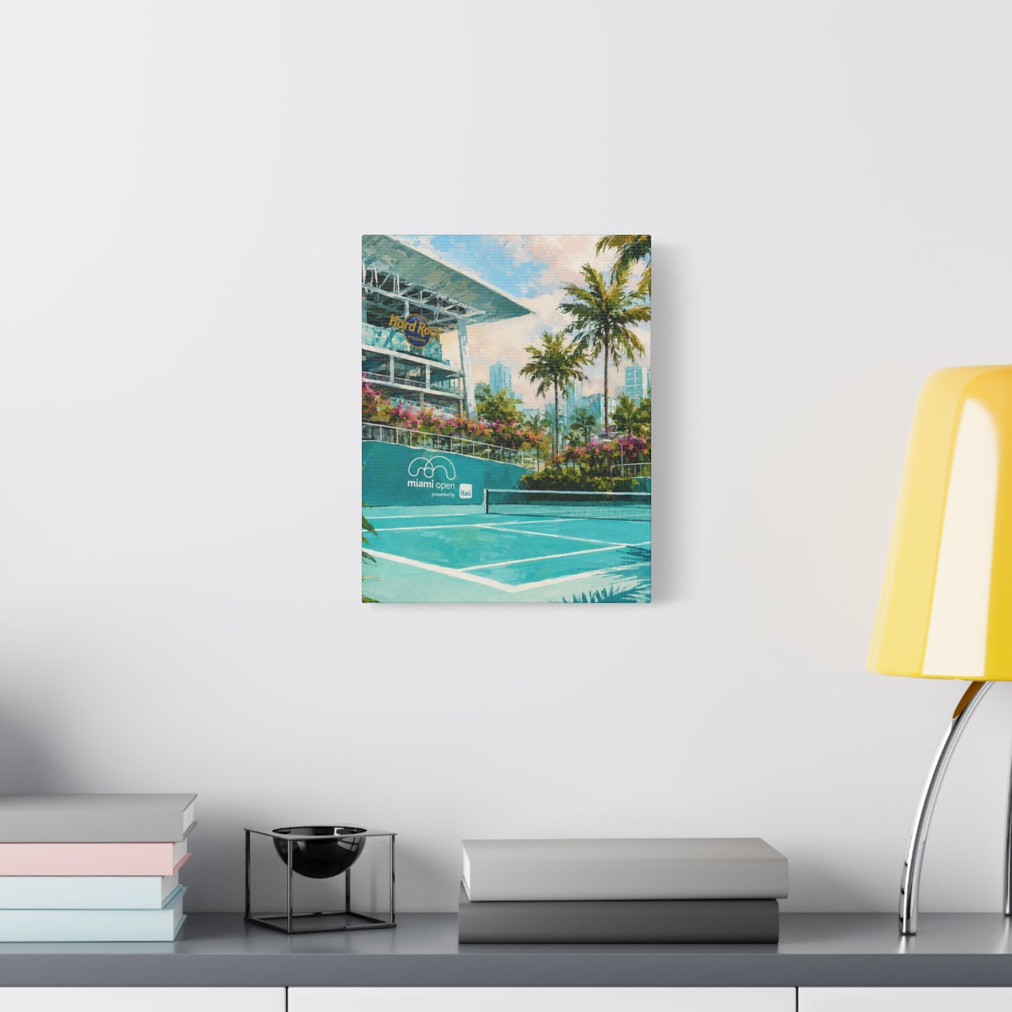 Miami Tennis Canvas Wall Art, Aqua Court Stadium Painting, Tropical Sports Decor, Tennis Lover Gift— Stretched Matte 1.25"