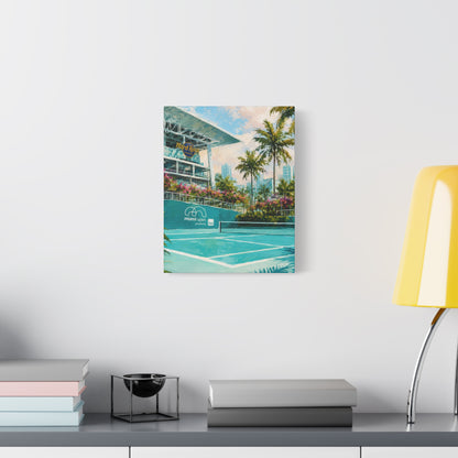 Miami Tennis Canvas Wall Art, Aqua Court Stadium Painting, Tropical Sports Decor, Tennis Lover Gift— Stretched Matte 1.25"