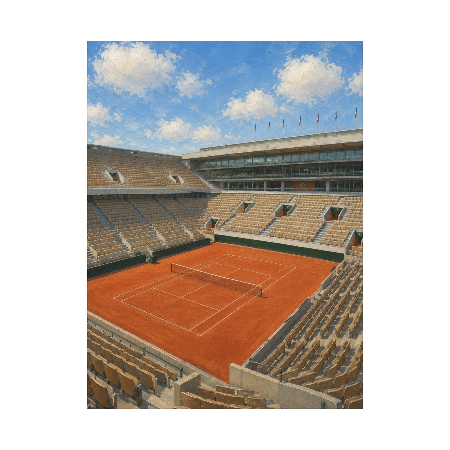 Paris Clay Court Canvas Wall Art, French Tennis Stadium Painting, European Sports Decor, Tennis Lover Gift— Stretched Matte 1.25"