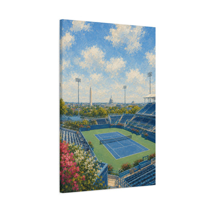 Washington DC Tennis Canvas Wall Art, Blue Court Stadium Painting, Capitol City Sports Decor, Tennis Lover Gift— Stretched Matte 1.25"