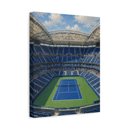New York Tennis Canvas Wall Art, Blue Court Stadium Painting, NYC Sports Decor, Tennis Lover Gift— Stretched Matte 1.25"